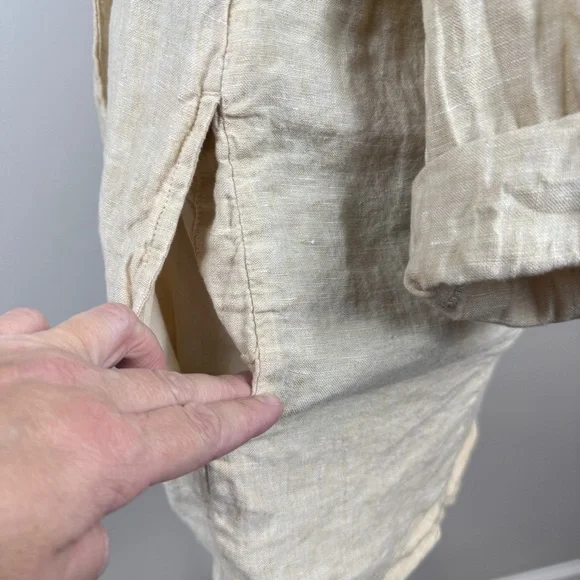 Christian Siriano Linen Blazer Jacket Womens Medium M Cream Long Roll Tab Sleeve - Picture 5 of 9